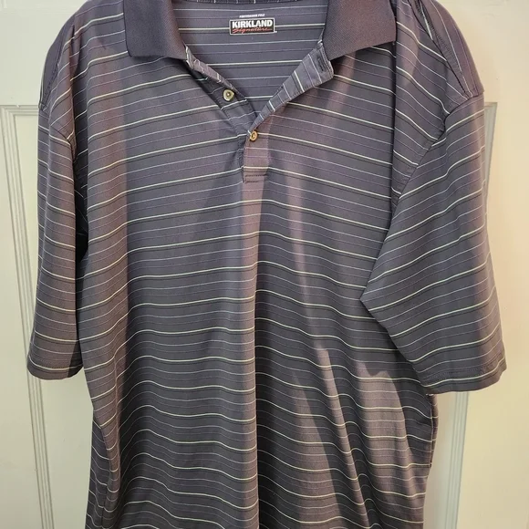 Kirkland Signature Men's Polo Shirt in Dark Gray with Light Stripes - Picture 1 of 4